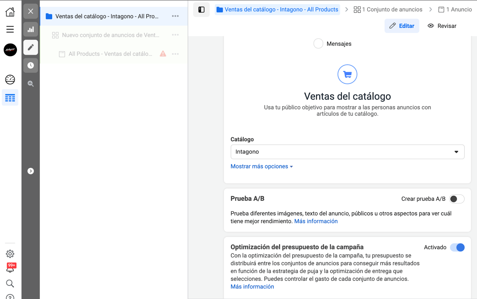 asegúrate de elegir el catálogo correcto
